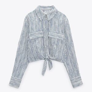 NWT’S ZARA TIE CROPPED STRIPED SHIRT!